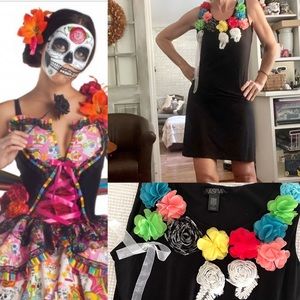 Black MIDI dress with silk flowers by Vasna